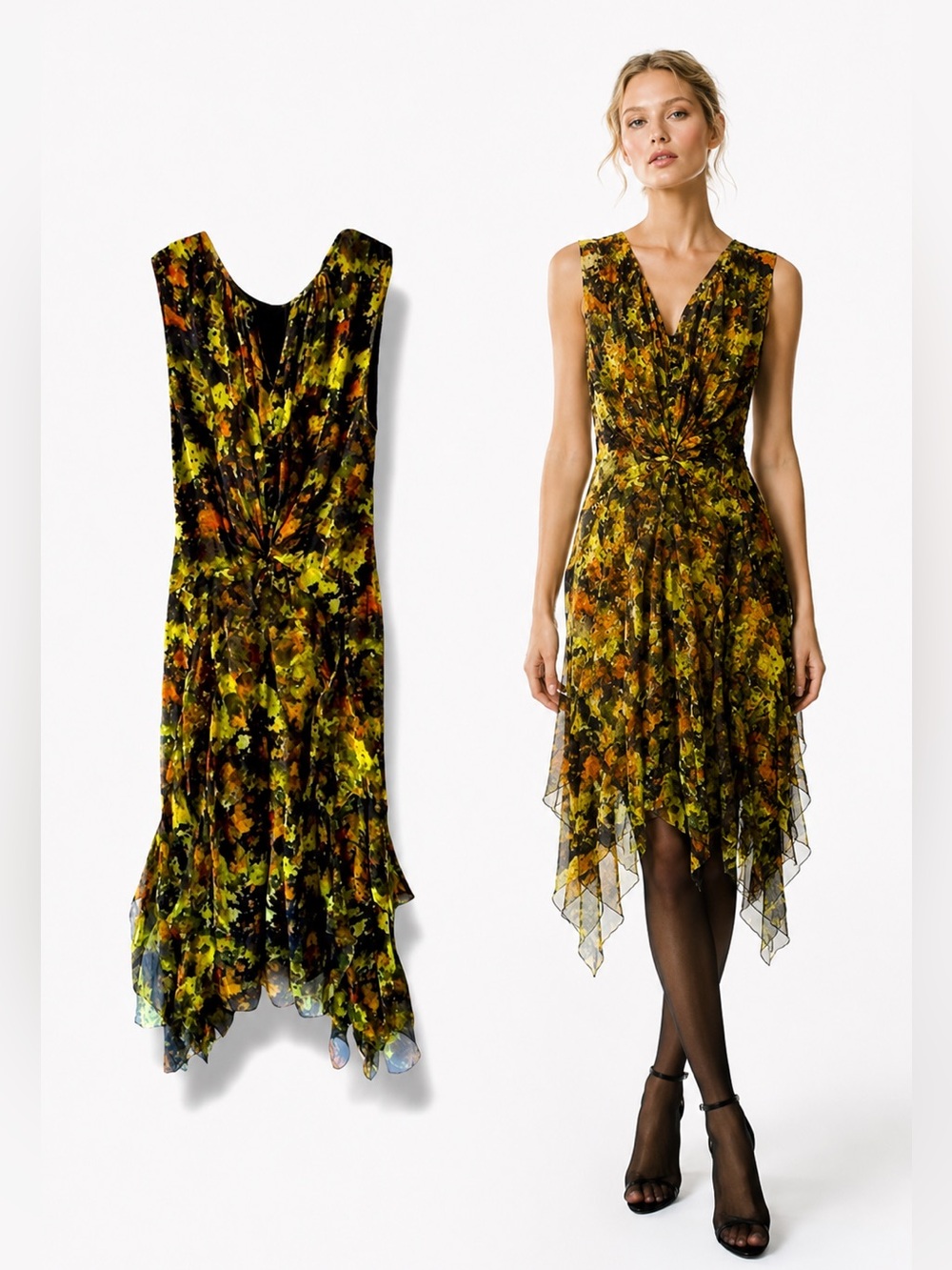 RICHARD CHAI BERGDORF GOODMAN DESIGNER LUXURY HI FASHION SILK FLORAL DRESS SZ 6